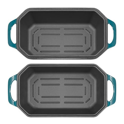 Flavehc Bread Pan Cast Iron Loaf Pan with Lid Bread Loaf Pan 8.5x4.5 Inch Loaf Pan Enameled Cast Iron Sourdough Loaf Pan, DarkCyan