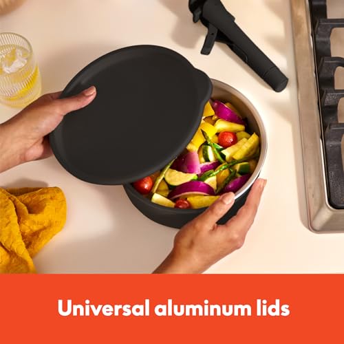 bella 8 Piece Removable Handle Cookware Set, Fits-anywhere™ Kitchenware w EverGood™ Ceramic Nonstick Coating, Dishwasher & Oven Safe, All Stovetops Compatible, Glass Lids with Silicone Rims, Black