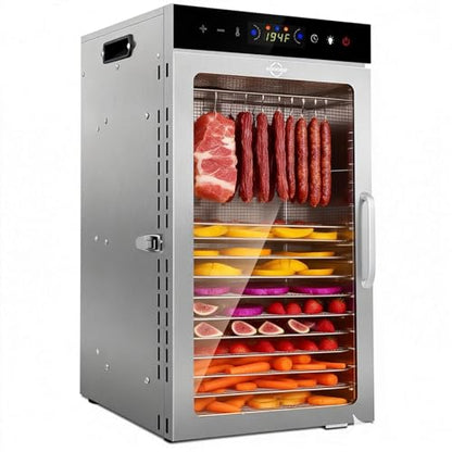 Dehydrator 18Tray, Dual Fan Food Dehydrator Machine 800W Fast Drying, 24H Timer, 86-194℉ Temperature Control, 45dB Low Noise, LED Panel, Stainless Steel Dehydrator for Food and Herbs, Jerky Meat Fruit