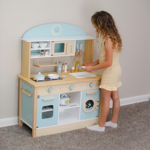 ROBUD Kids Kitchen Playset Wooden Kids Play Kitchen Set Pretend Play for Toddlers Boys Girls