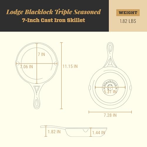 Lodge Blacklock 7" Triple Seasoned Cast Iron Skillet - Lightweight - Easy Cleanup - Premium Cookware
