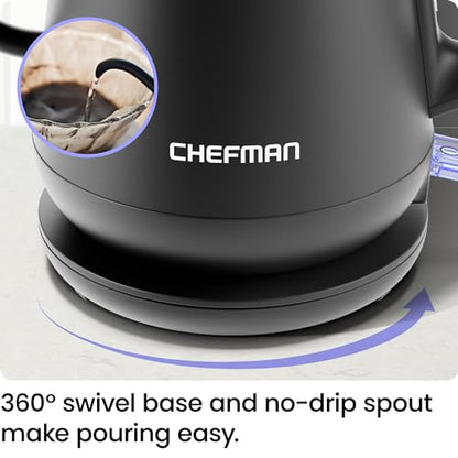 Chefman Gooseneck Electric Kettle, 0.8L Pour Over Tea Kettle for Coffee and Tea, One-Touch Operation, Boil-Dry Protection, Auto Shut-Off, Ultra-Fast Hot Water Boiler – Black