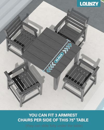 LOUNZY 5-Piece HDPE Patio Dining Set - Outdoor Square Table with 2" Hole Cut-Out & 4 Chairs,Gray