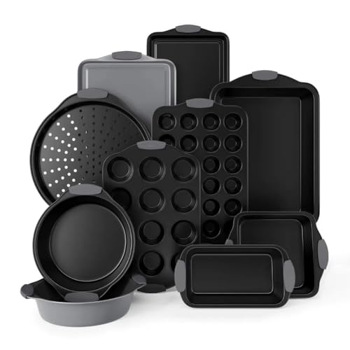 GOURMETIFIC® Nonstick Bakeware Set 10 Piece Black Oven Safe Baking Pans Sheets and Trays for Kitchen Cooking Essentials