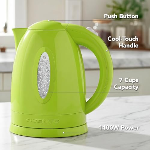 OVENTE 1.7L Electric Tea Kettle, Fast Boiling Water Heater, Green KP72G