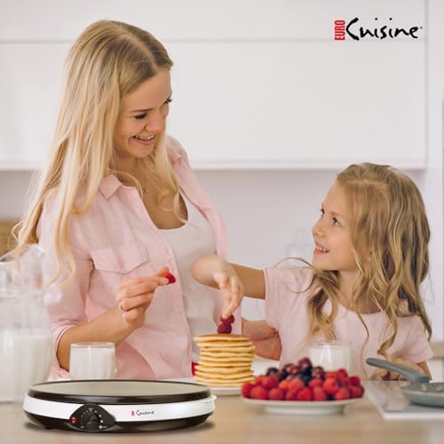 Euro Cuisine CM20 Electric Crepe Maker, 12 Inch Ceramic Non-stick Pan (PTFE PFOA Free), Adjustable Temperature Setting, Also Makes Roti, Dosa, Pancakes, Includes Batter Spreader, Turner and Ladle