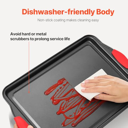 VEVOR Baking Pans Set, 8-Piece, Nonstick Carbon Steel Cookware Sheets & Trays, Stackable Kitchen Oven Bakeware Cooking Sets with Silicone Handles, Easy to Clean, for Baking Cookie Cake Muffin Bread