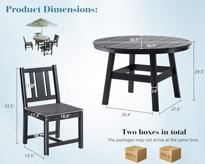 AMERLIFE Outdoor Dining Set for 4, HDPE Round Table and Chairs, Black