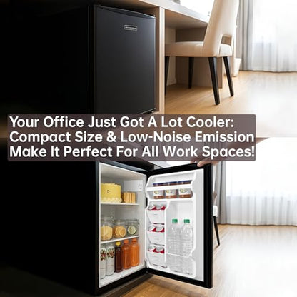 Emerson CR2700B-A Compact Refrigerator 2.7 Cu Ft, ENERGY STAR Mini Fridge with Adjustable Thermostat, Reversible Door, Glass Shelves, Manual Defrost, Black