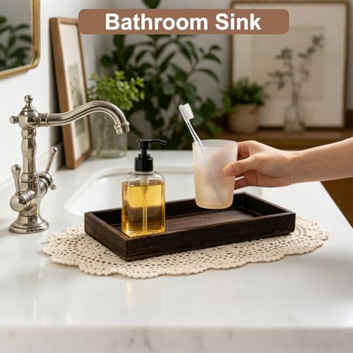 Klunk Wooden Trays Set of 3 - Rustic Farmhouse Decorative Nesting Trays for Coffee Table, Bathroom Vanity, Candles & Perfume, Multi-Purpose Wood Serving Trays for Home