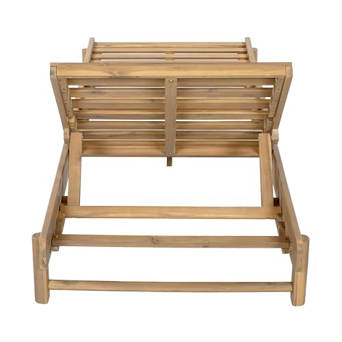 Christopher Knight Home Lara Outdoor Chaise Lounge with 4" Water-Resistant Cushion, Acacia Wood Recliner Chair Frame with Slatted Design, Patio Lounger with Adjustable Backrest, Light Teak+Cream