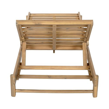 Christopher Knight Home Lara Outdoor Chaise Lounge with 4" Water-Resistant Cushion, Acacia Wood Recliner Chair Frame with Slatted Design, Patio Lounger with Adjustable Backrest, Light Teak+Cream