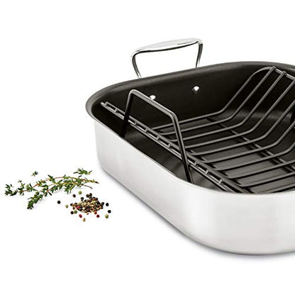 All-Clad Specialty Stainless Steel Large Roaster with Nonstick Rack 13x16 Inch Oven Broiler Safe 500F Roaster Pan, Pots and Pans, Cookware Silver