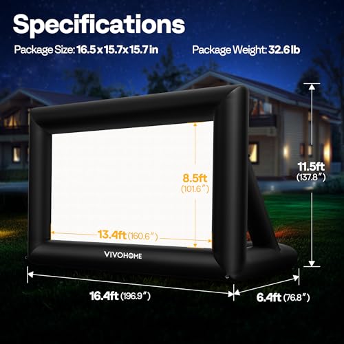 VIVOHOME 20 FT Inflatable Projector Screen for Outside, Blow Up Movie Screen Outdoor Use, Mega Large TV Screen with Carry Bag for Backyard, Triangular Back Support