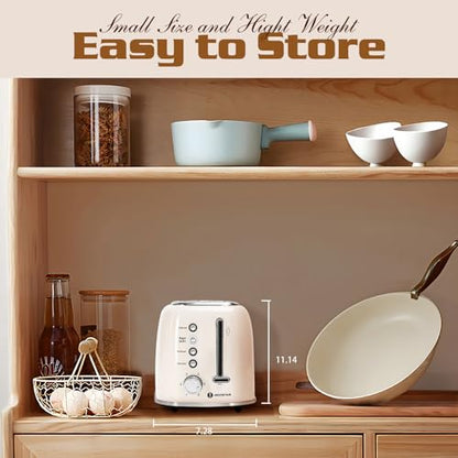 Aigostar Toaster 2 Slice, Retro Extra-Wide Slot Toasters Best Rated Prime for Toasting Bagels, Breads, Waffles & More, Cancel, Defrost & 6 Browning, Removable Crumb Tray, Stainless Steel, Cream White