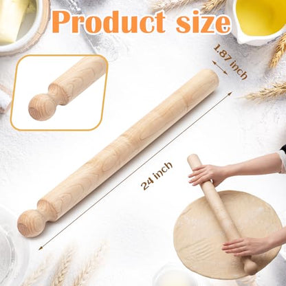 Geetery 24 Inch Long Pasta Rolling Pin 1.87 in Diameter Handmade Italian Tool Vintage Wood Rolling Pin for Home Kitchen Baking Birthday Gift for Mom