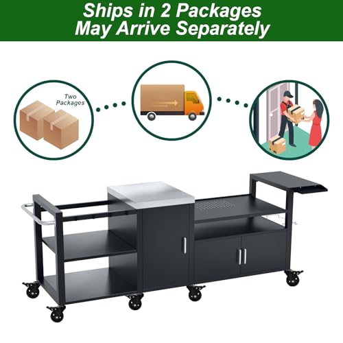 GDLF Outdoor Grill Cart for Big Green Egg& Blackstone Griddle, Metal Grill Table Compatible with Large Big Green Egg and 28"/36" Blackstone Griddle, Waterproof Cover Included