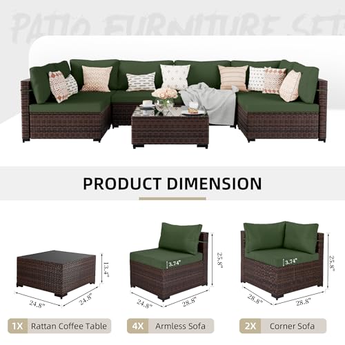 UPHA 7-Piece Wicker Patio Furniture Set with Coffee Table, Green