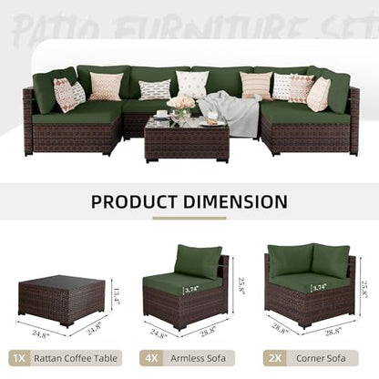UPHA 7-Piece Wicker Patio Furniture Set with Coffee Table, Green