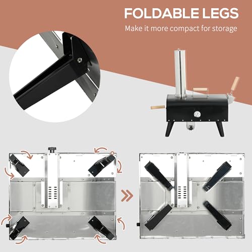 Outsunny Wood Fired Pizza Oven with 12" Rotating Stone, Peel and Waterproof Cover, Portable Pizza Maker with Foldable Legs, Stainless Steel Pizza Grill for Outside, Backyard and Outdoor Kitchen