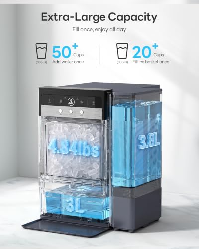 Nugget Ice Maker Countertop 60lbs/24H, 5-Min Ice Output, UV-C Purify