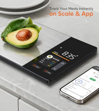 KUAIVO Smart Nutrition Food Scale with TFT Display, Tracks Calories, Fat, Carbs & Protein, Works with App for Daily Reports, 50 Built-in Foods, 23 Nutrients, Digital Kitchen Scale for Meal Prep