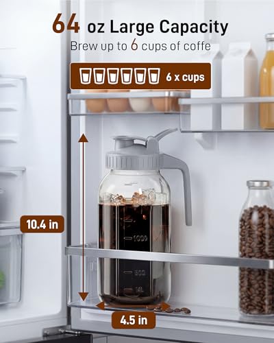 OneDream Cold Brew Coffee Maker - 2 Quart 64oz Stainless Steel Filter Cold Brew Pitcher Jar, No Leaks Cold Brew Mason Jar Coffee Maker, Easy to Clean Cold Coffee Maker
