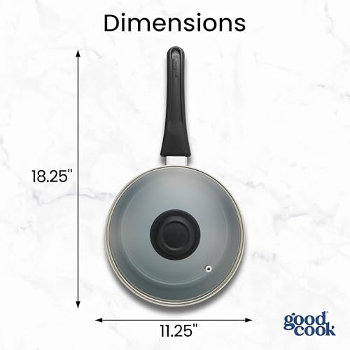 GoodCook Everyday Ceramic Nonstick Cookware Set Includes 8 & 10-Inch Fry Pans 1 & 2-Quart Covered Sauce Pans 4.7-Quart Covered Dutch Oven Turner and Basting Spoon, 10-Piece, Black