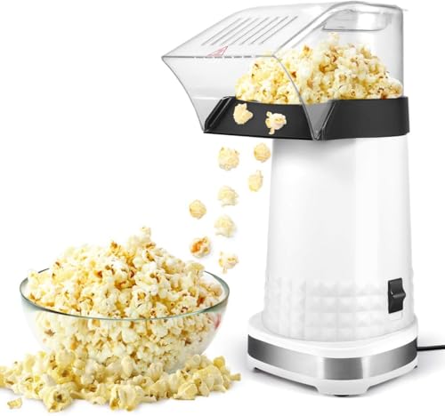 Popcorn Machine Hot Air Popper - 16-Cup Large Capacity Electric Popcorn Maker for Home Movie Night, 1200W Fast Popping Oil-Free Healthy Snack Maker for Kids & Party, White