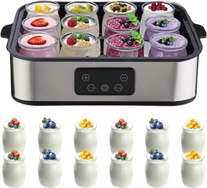 Automatic Yogurt Maker 12 180ml Jars Digital Yogurt Maker Machine Adjustable Temperature 48H Time Control for Fresh Homemade Yogurt Dessert, Led Display Multi-Function 2160ml Electric Yogurt Machine