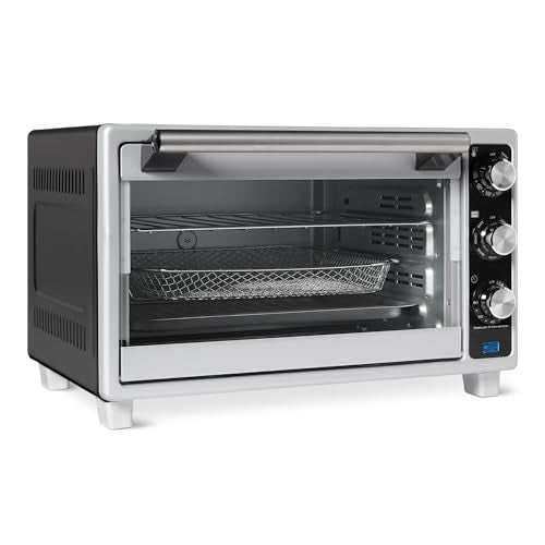 Amazon Basics 6-Slice 23-QT Toaster Oven with Built-In Air Fryer, 7-In-1 Cooking Options, 60-Min Timer & Adjustable Temperature (200°F - 450°F), With Accessories, 1500W, Stainless Steel, Silver/Gray