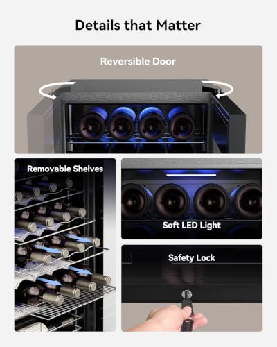 Feelfunn 25 bottle Wine Cooler Refrigerator,Freestanding Wine Fridge,Black