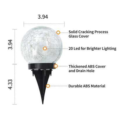 JKIMK Solar Globe Lights Outdoor Waterproof-Solar Balls Garden-Cracked Glass Ball Solar Lights Outdoor-Solar Orbs Outside-Outdoor Decorations Patio & Yard Lawn Backyard Decor (GUO-XBQ-5-5-5)
