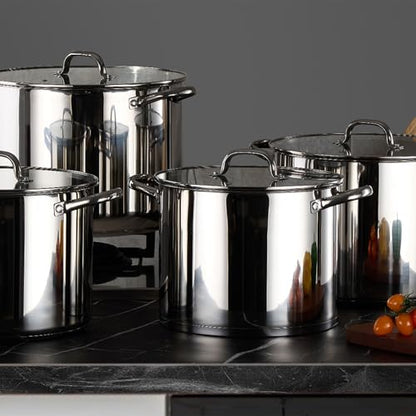 Stainless Steel Large Stock Pot, LIANYU 16 QT Heavy Duty Stockpot with Glass Lid, Deep Classic Soup Pot for Cooking Stewing Simmering, Thick Tri-ply Base & Stay-Cool Handle, Dishwasher Safe Cookware