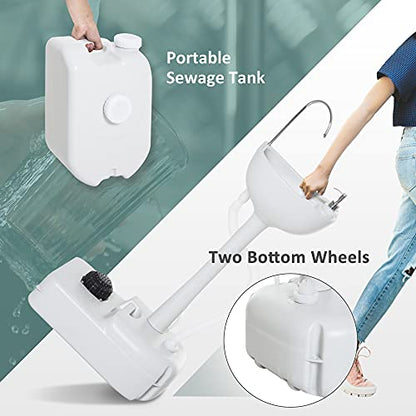 kleankin Portable Camping Sink, Handwashing Station Basin with 4.5 Gal (17 L) Tank, 6.3 Gal (24 L) Recovery Tank, Rolling Wheels & Soap Dispenser for RV, Outdoor Events, Gatherings, HDPE, White