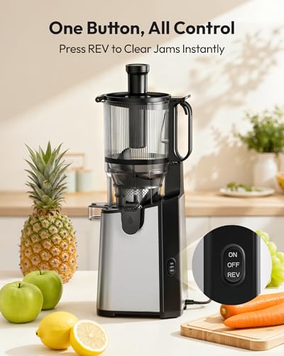 Juicer Machines, EUHOMY 5.8" Wide Feed Chute Cold Press Juicer for Whole Vegetables & Fruits with 400W, High Juice Yield, Easy to clean, Black Stainless Steel