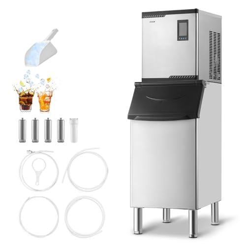 VEVOR Commercial Ice Maker Machine, 300LBS/24H Ice-Making Machine, Ice Maker with 300LBS Stainless Steel Storage Bin, Auto Self-Cleaning, and Touchscreen, for Bar Cafe Restaurant Business