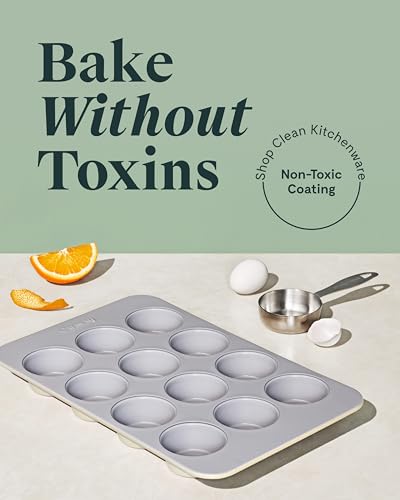 Caraway Non-Stick Ceramic 12-Cup Muffin Pan - Naturally Slick Ceramic Coating - Non-Toxic, PTFE & PFOA Free - Perfect for Cupcakes, Muffins, and More - Cream
