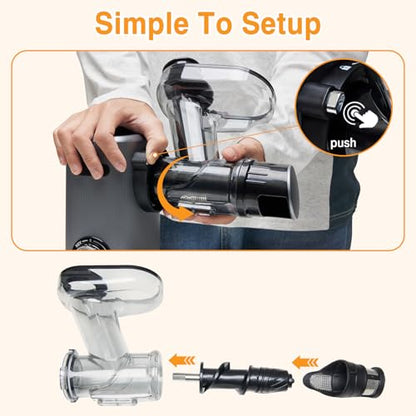 NEWBULIG Cold Press Juicer, Slow Masticating Juicer with 5.9" Large Feed Chute for Whole Vegetables & Fruits, Reverse Function & Dishwasher Safe Parts, High Juice Yield, Silver