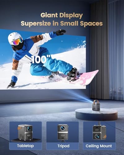 4K Portable Smart Projector with WiFi and Bluetooth [Compatible with Netflix & Dolby Audio], Mini Outdoor Movie Projector with Native 1080P, Auto Keystone & Electric Focus for Home Theater, Bedroom