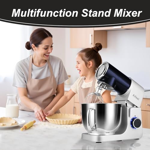Aifeel Stand Mixer,6.5QT Tilt-Head Electric Stand Mixer,700W DC Motor with Low Noise,Kitchen Mixer with Dough Hook,Beater,Whisk,Dishwasher-Safe Attachments for Baking (Black)