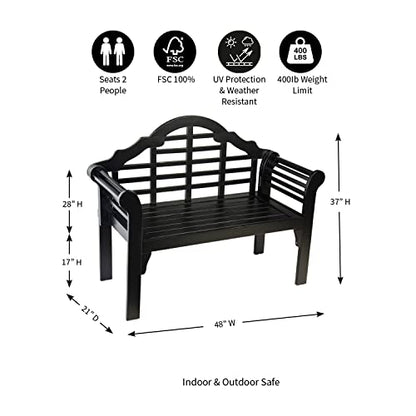 Plow & Hearth Weatherproof Lutyens Eucalyptus Wood Garden Bench | Foldable Patio Bench | Outdoor Furniture Seating for Porch Park Deck | Black