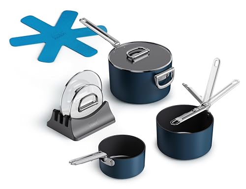 Joseph Joseph Space 6-Piece Nonstick Sauce Pan Set with Lids, Nesting Design, Ceramic Coating, Induction & Oven Safe