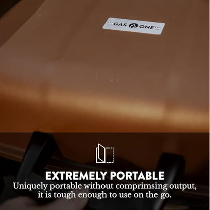 GasOne Tabletop Propane Grill – Portable Grill Propane with Heat Resistant Handles, Large Cooking Surface – User Friendly Temperature Control Knob Portable Gas Grill for RV, Camping, Home – Tan Brown