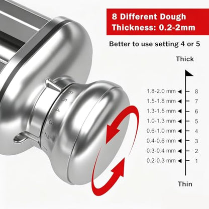 Pasta Roller for All KitchenAid Stand Mixer, Electric Dough Roller with 8 Different Thickness Adjustments, Stainless Steel Pasta Paker Attachment Kitchen Aid Accessories and Attachments