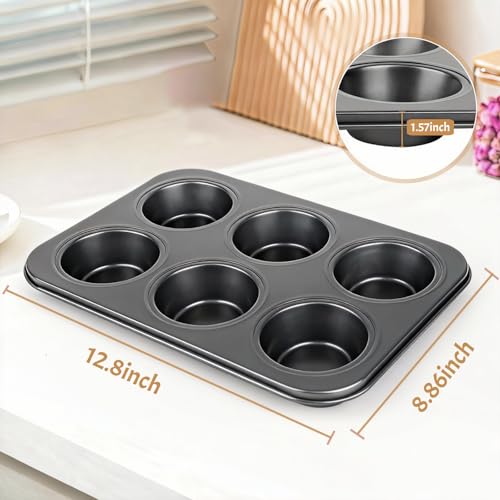 Artcochan 2 Pack Muffin Pan with 50 Cupcake Liners, Extra Large 6 Cup Nonstick Carbon Steel Cupcake Pan,Jumbo Muffin Tin for Baking Supplies