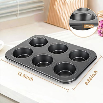 Artcochan 2 Pack Muffin Pan with 50 Cupcake Liners, Extra Large 6 Cup Nonstick Carbon Steel Cupcake Pan,Jumbo Muffin Tin for Baking Supplies