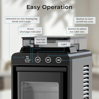 Antarctic Star Countertop Ice Maker, 26lbs/24H Ice Machine, Self-Cleaning Portable Ice Maker with 1.1lb Storage, 8 Bullet Ice in 6 Mins, Compact Ice Maker for Home/Office/Outdoor, Black