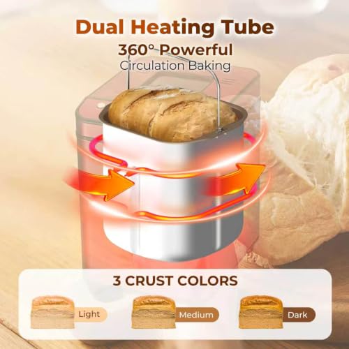 Rosewill 25-in-1 Automatic Bread Maker Machine with 3 Loaf Size up to 2LB, 700W High Power Dual Heater Bread Maker with BPA-free Nonstick Coating Pan, Max 15 Hours Delay Timer, Low Noise - Red Velvet