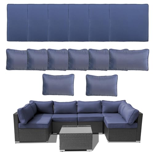 14Piece Outdoor Sofa Cushion Replacement Patio Furniture Waterproof Cushion with Zippers Fit 6-Seat Outdoor Wicker Rattan Sectional Couch (Dark Blue, 26"x26"x3.9")